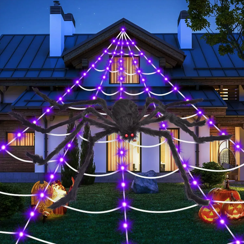 Light-Up Halloween Spider Web – 5M Giant LED Spider Web Decoration