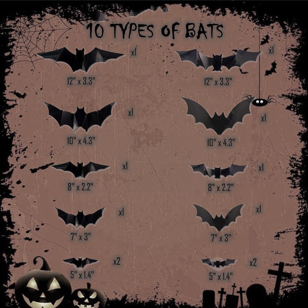 3D Halloween Bat Wall Decorations – Black Bat Stickers & LED Light-Up Bats