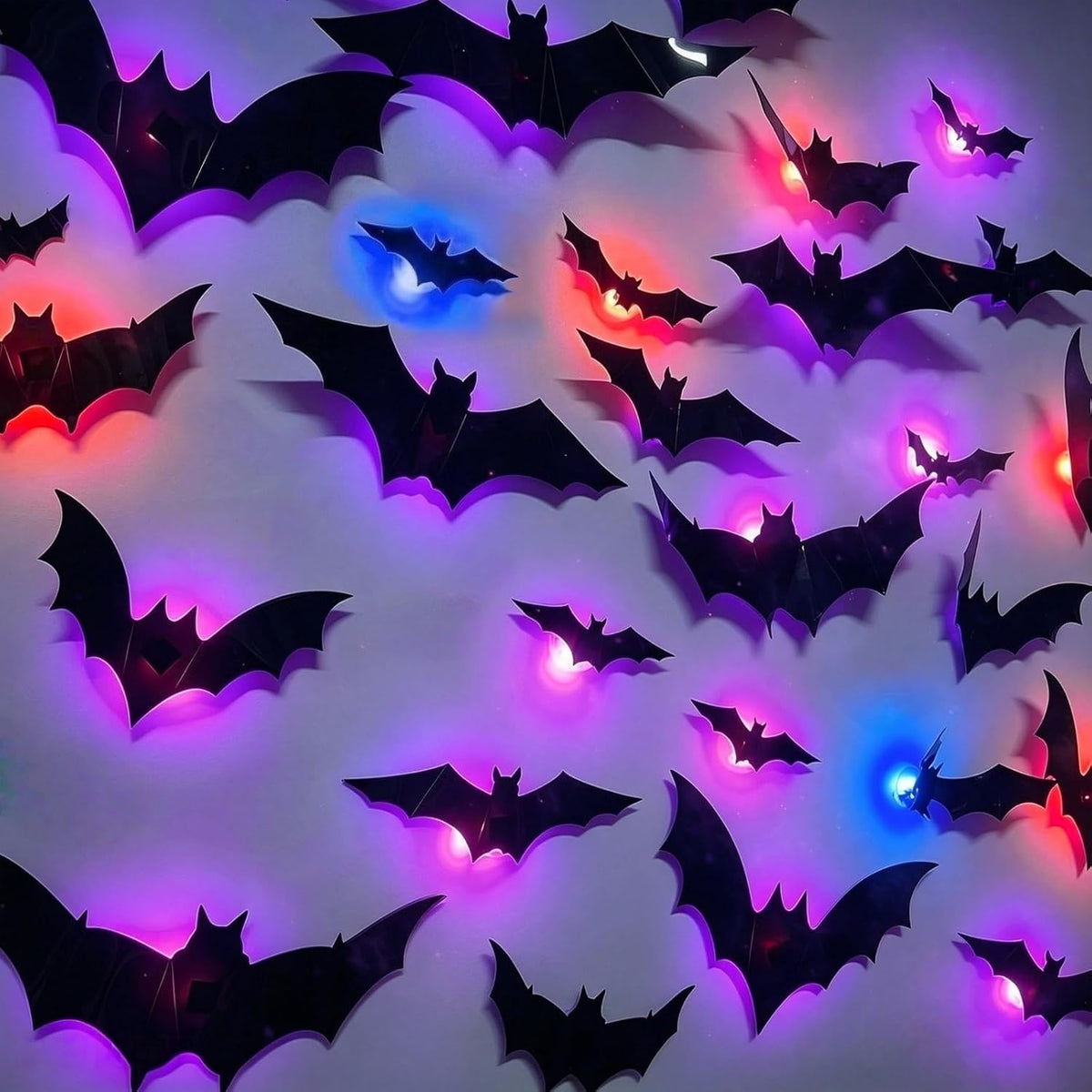 3D Halloween Bat Wall Decorations – Black Bat Stickers & LED Light-Up Bats