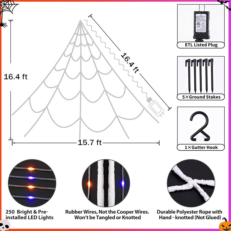 Light-Up Halloween Spider Web – 5M Giant LED Spider Web Decoration