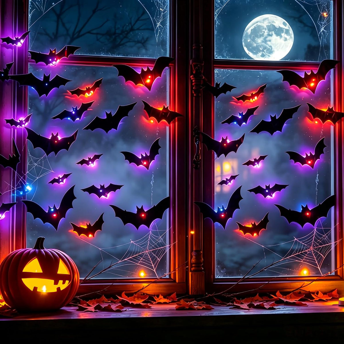 3D Halloween Bat Wall Decorations – Black Bat Stickers & LED Light-Up Bats