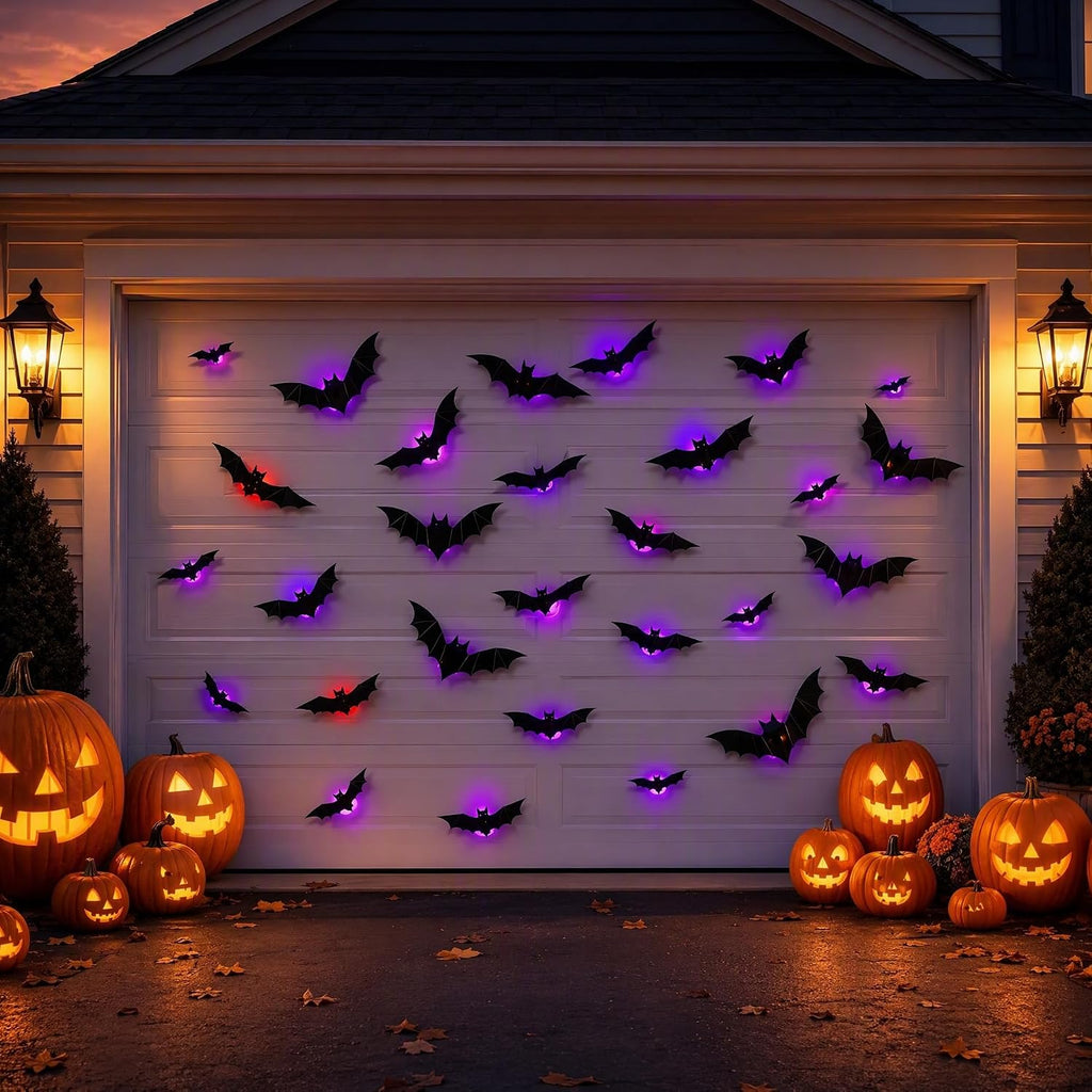 3D Halloween Bat Wall Decorations – Black Bat Stickers & LED Light-Up Bats