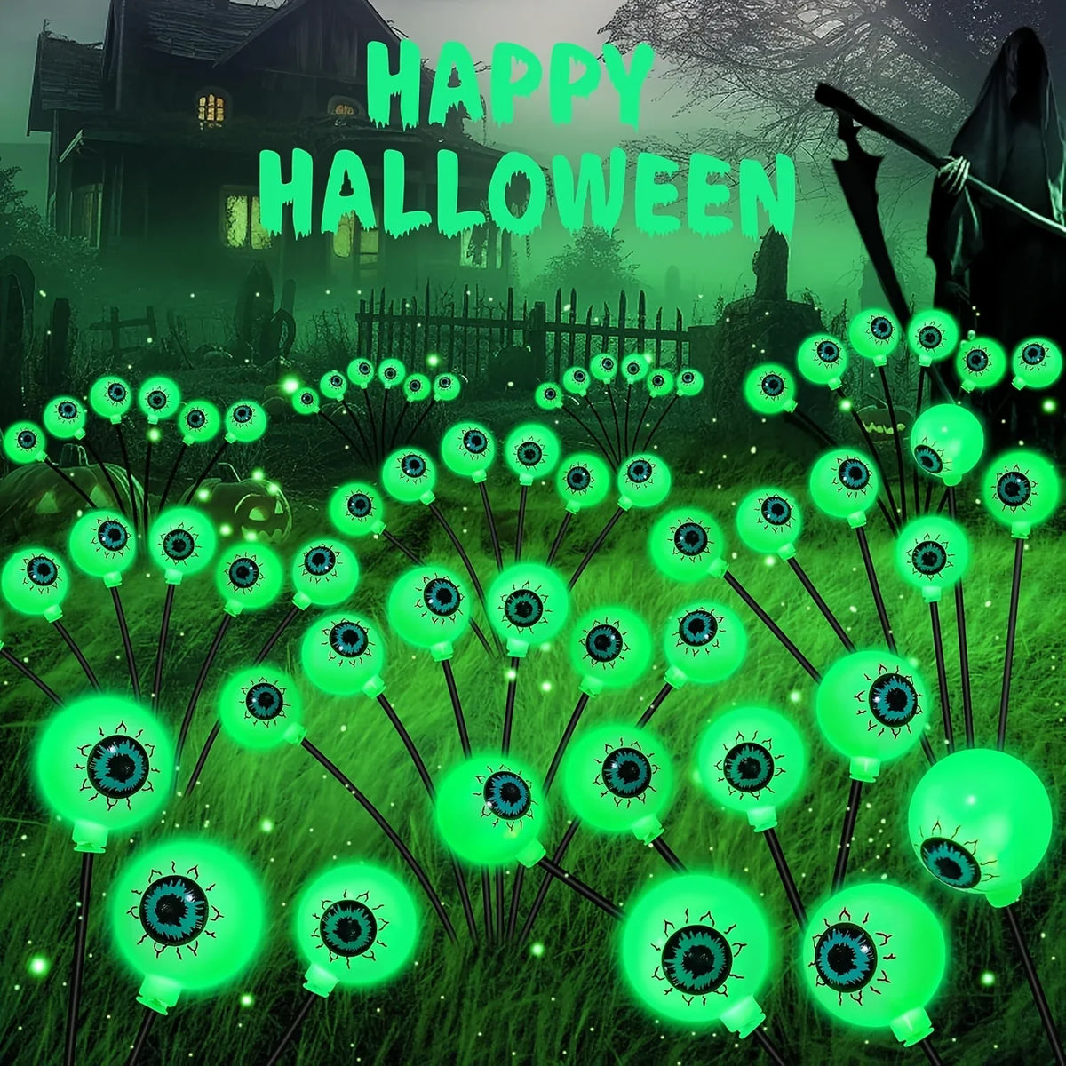 Solar Halloween Eyeball Stake Lights – 8-Light LED Set