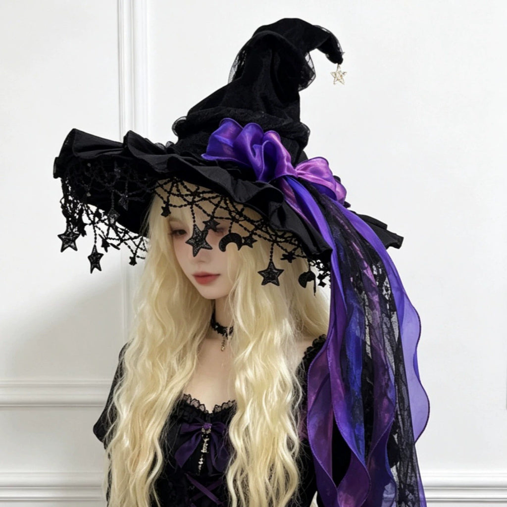 Light-Up Halloween Witch Hat Hanging Decoration – Glowing Star Tassels