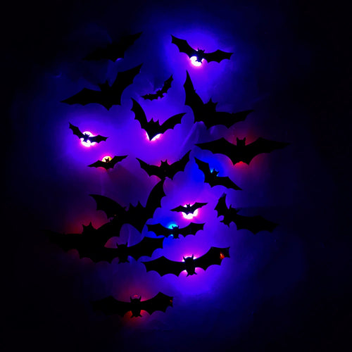 3D Halloween Bat Wall Decorations – Black Bat Stickers & LED Light-Up Bats