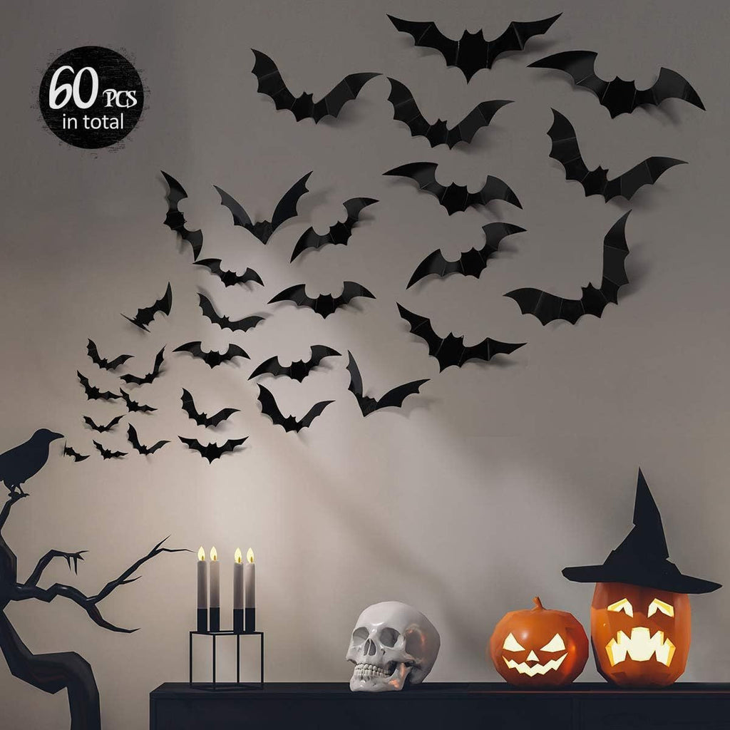 3D Halloween Bat Wall Decorations – Black Bat Stickers & LED Light-Up Bats