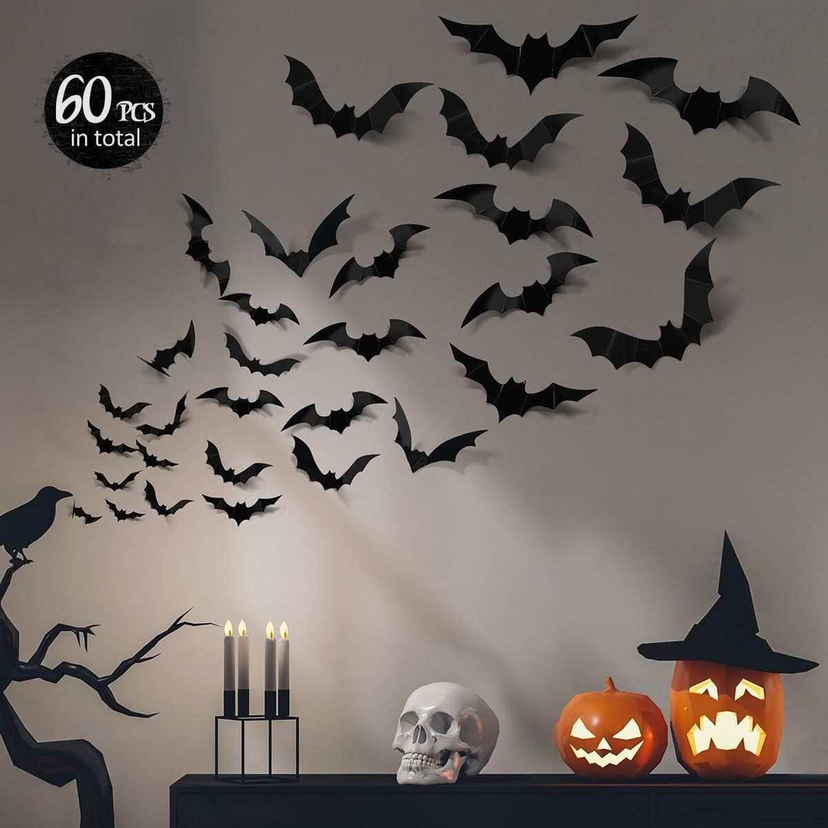 3D Halloween Bat Wall Decorations – Black Bat Stickers & LED Light-Up Bats