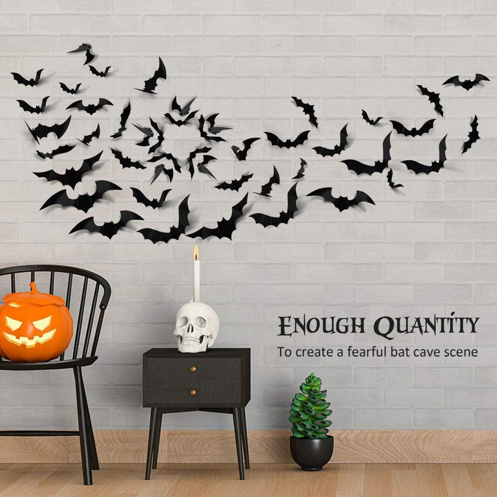 3D Halloween Bat Wall Decorations – Black Bat Stickers & LED Light-Up Bats