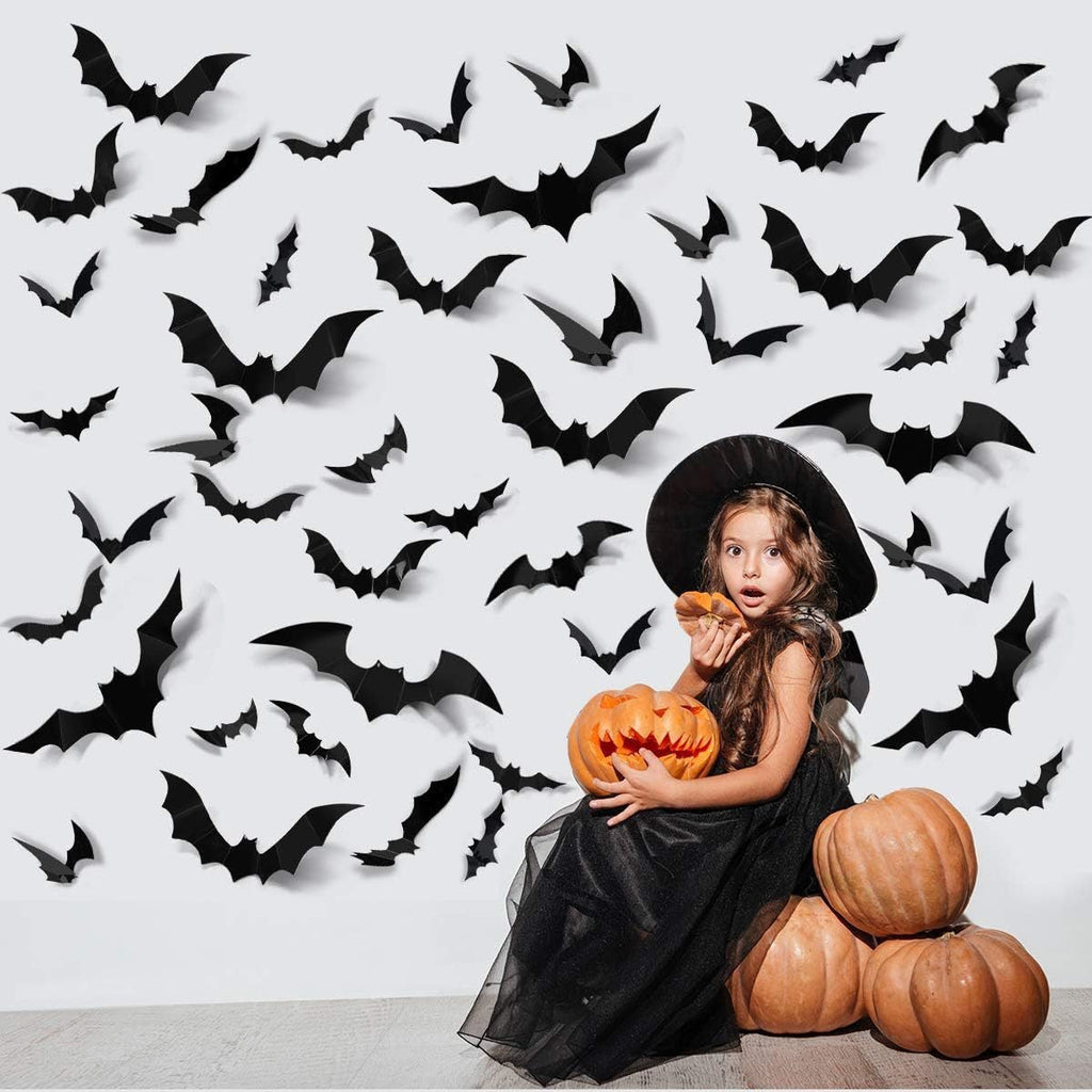 3D Halloween Bat Wall Decorations – Black Bat Stickers & LED Light-Up Bats