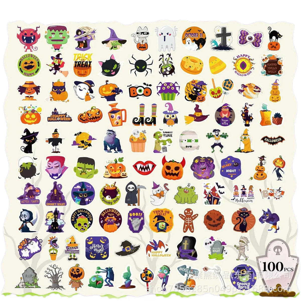 🎃 Halloween Sticker Pack – 100PCS 100PCS Halloween Stickers – Spooky Party & Treat Bag Decorations Add a little Halloween fun to treat bags, party favors, crafts, cards, notebooks, and more.