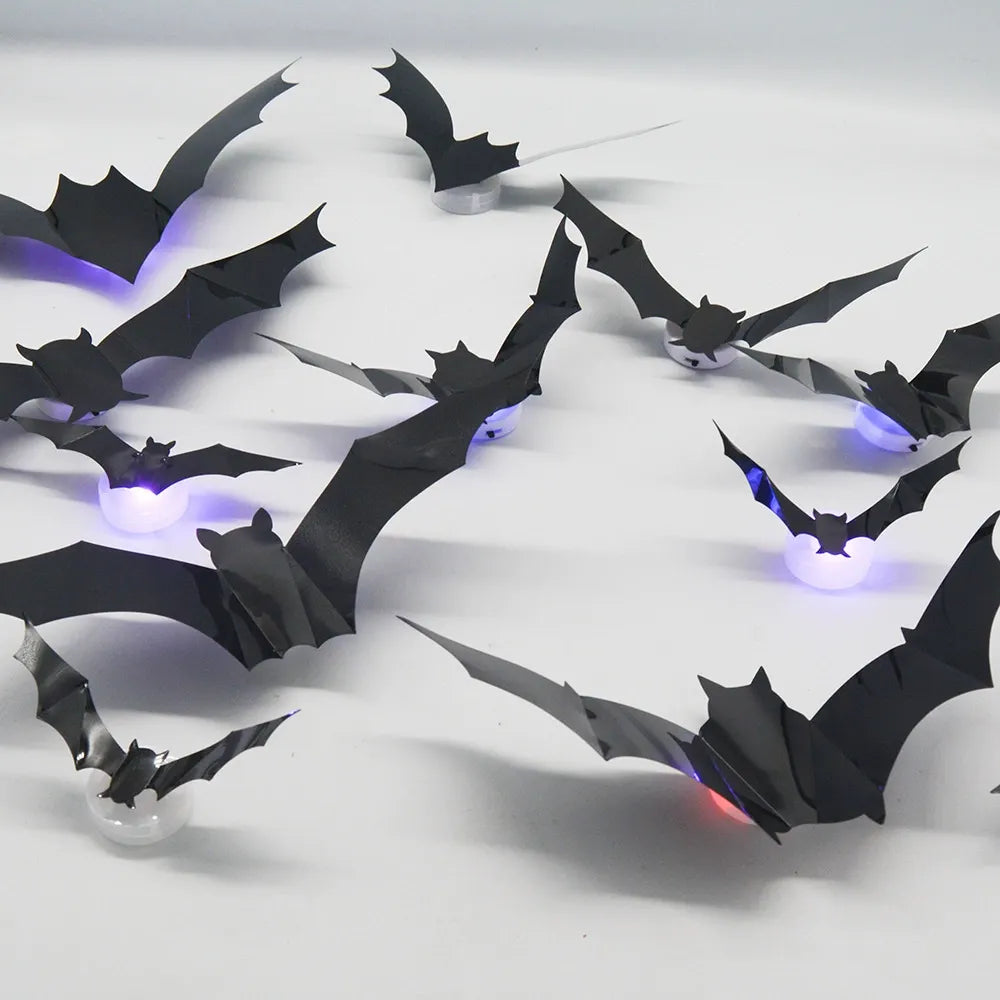 3D Halloween Bat Wall Decorations – Black Bat Stickers & LED Light-Up Bats
