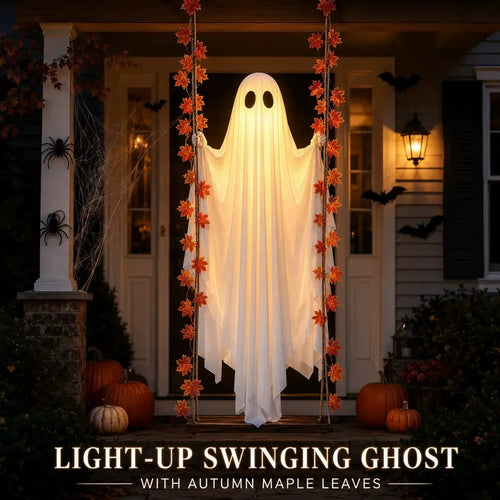 Halloween Hanging Ghost Decoration with LED Lights Outdoor Porch Ghost Garland for Halloween Party Decor