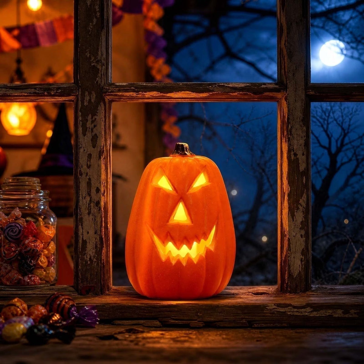 Halloween Pumpkin Lantern Light Outdoor Decoration, LED Glowing Jack O Lantern for Porch, Garden and Party Decor