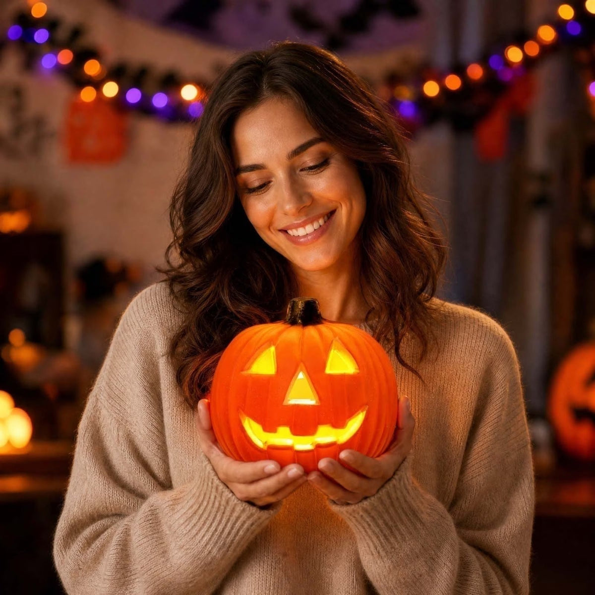 Halloween Pumpkin Lantern Light Outdoor Decoration, LED Glowing Jack O Lantern for Porch, Garden and Party Decor