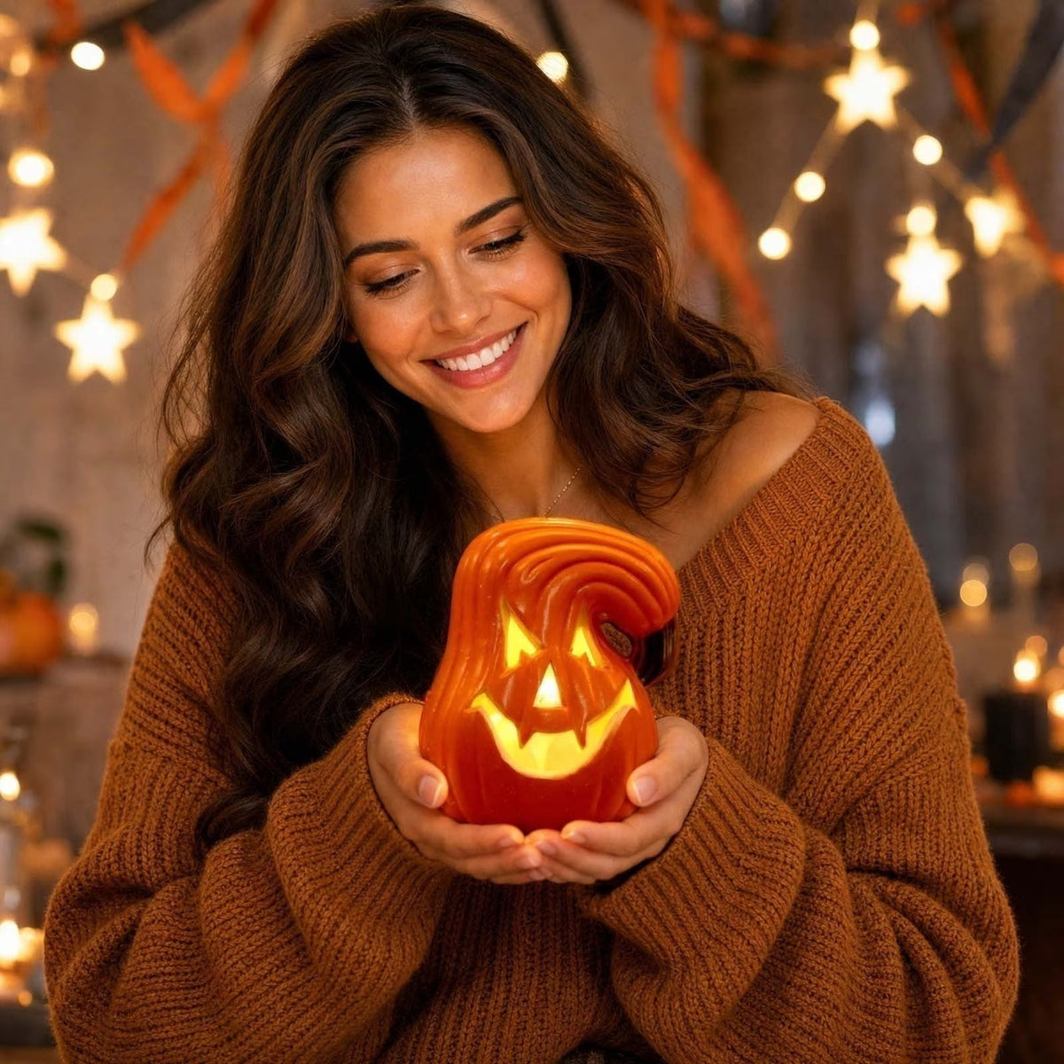 Halloween Pumpkin Lantern Light Outdoor Decoration, LED Glowing Jack O Lantern for Porch, Garden and Party Decor