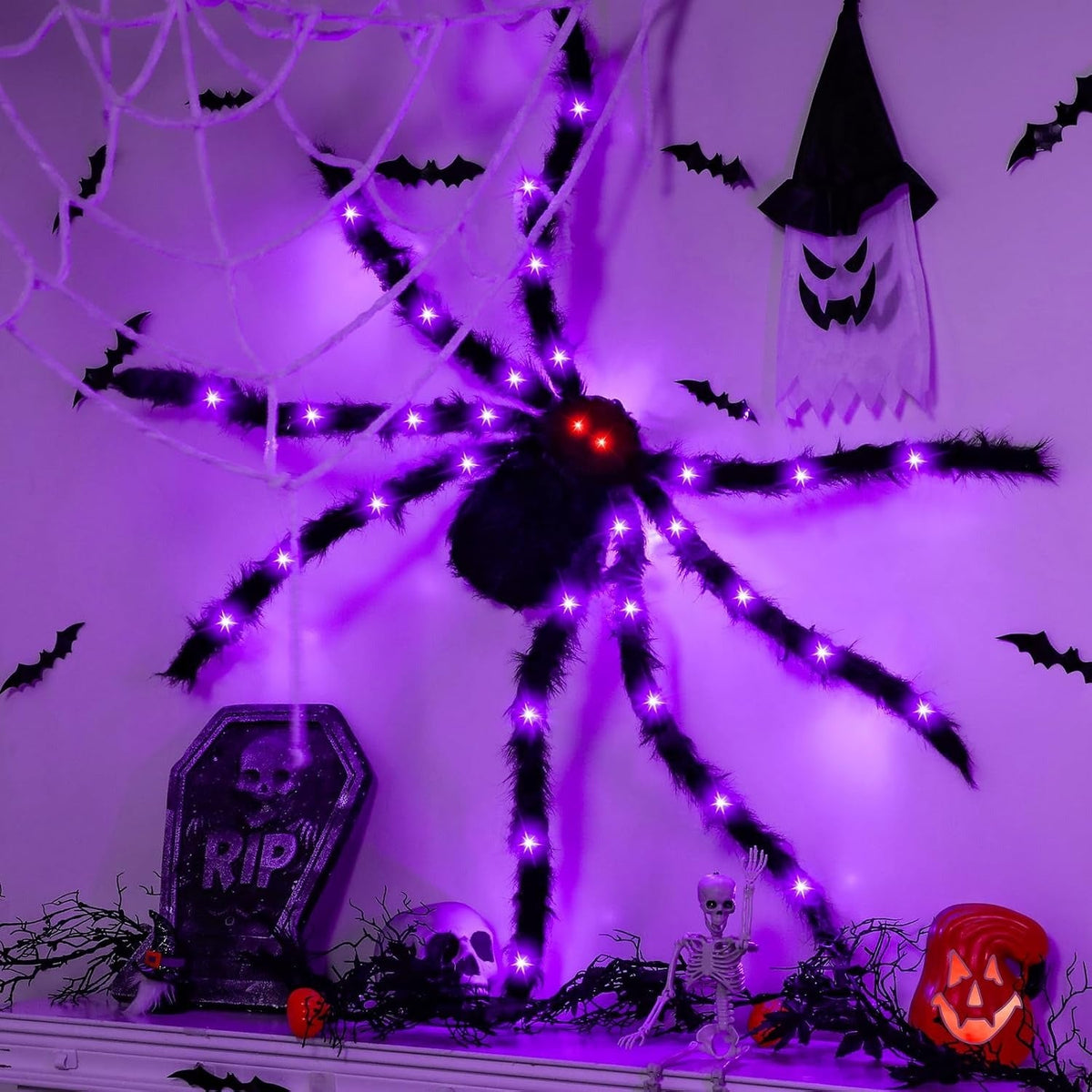 Light-Up Halloween Spider Web – 5M Giant LED Spider Web Decoration