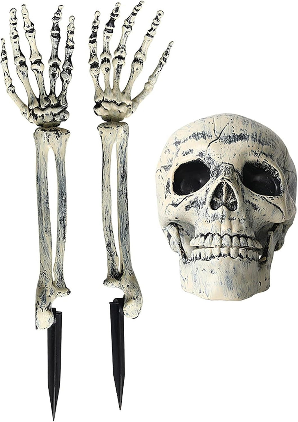 Halloween Skeleton Hands & Skull Decoration Set, Outdoor Graveyard Yard Decor, Creepy Halloween Party Props