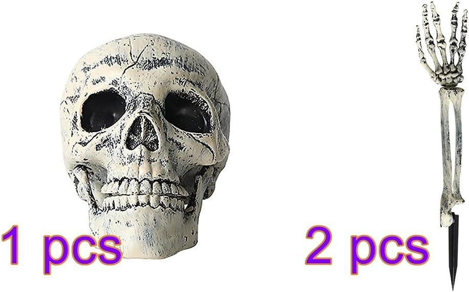 Halloween Skeleton Hands & Skull Decoration Set, Outdoor Graveyard Yard Decor, Creepy Halloween Party Props