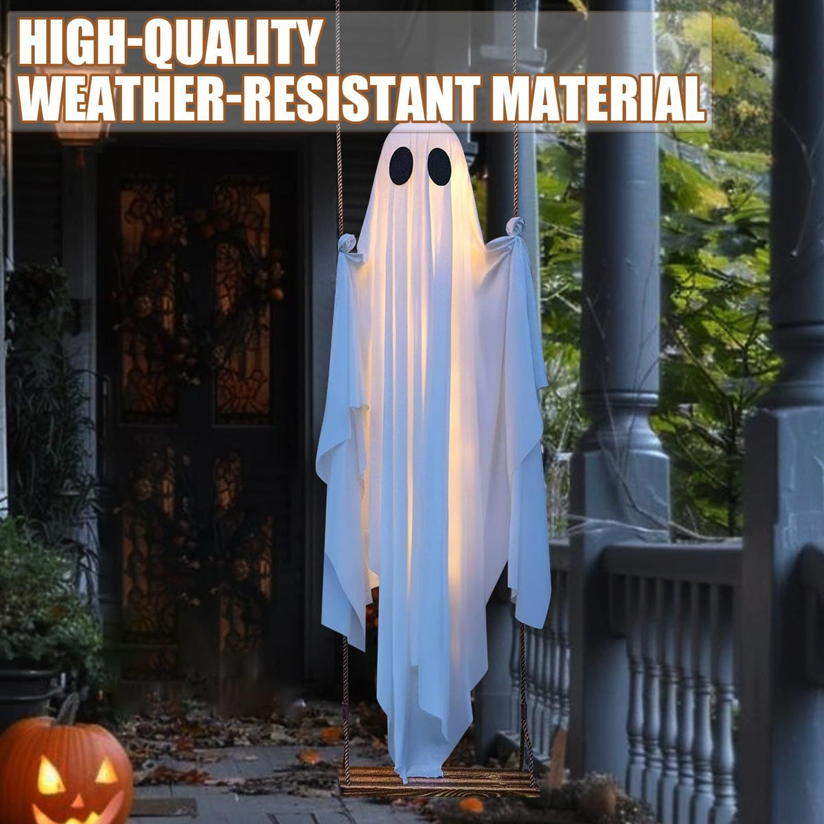 Halloween Hanging Ghost Decoration with LED Lights Outdoor Porch Ghost Garland for Halloween Party Decor