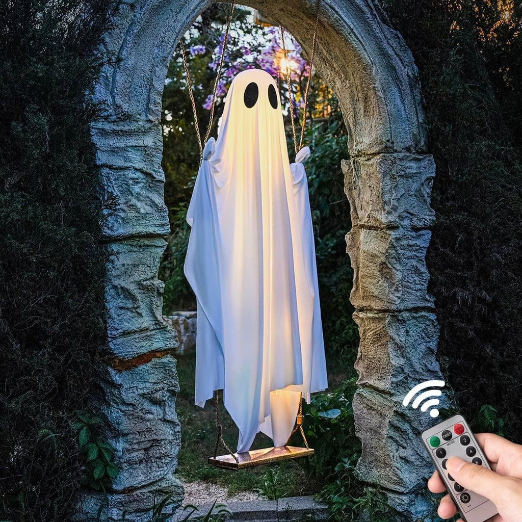Halloween Hanging Ghost Decoration with Remote Control LED Lights