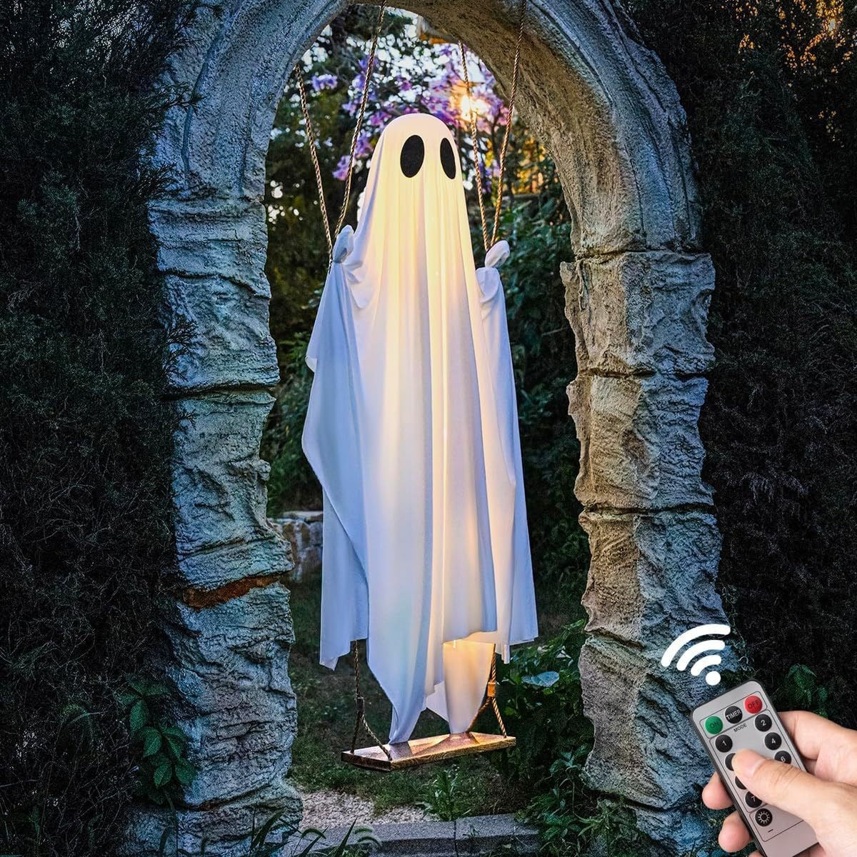 Halloween Hanging Ghost Decoration with Remote Control LED Lights
