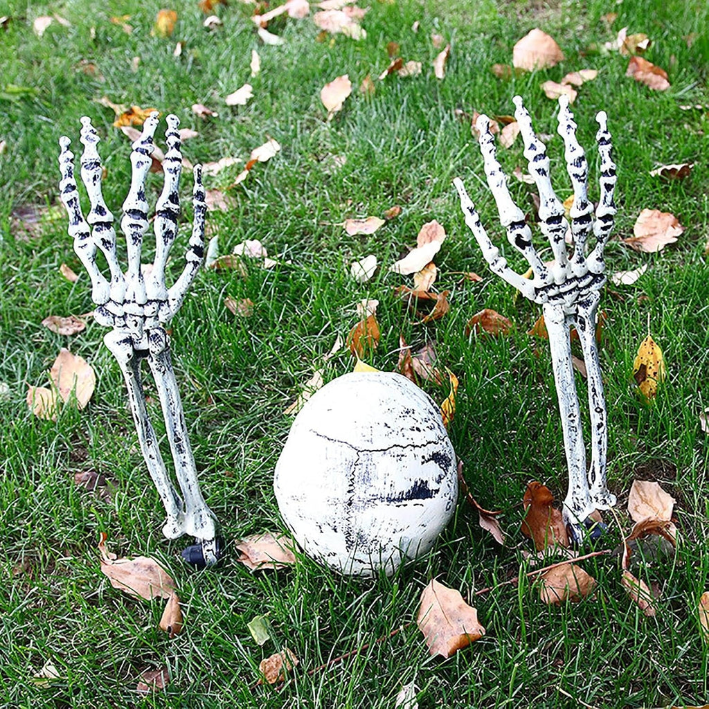 Halloween Skeleton Hands & Skull Decoration Set, Outdoor Graveyard Yard Decor, Creepy Halloween Party Props