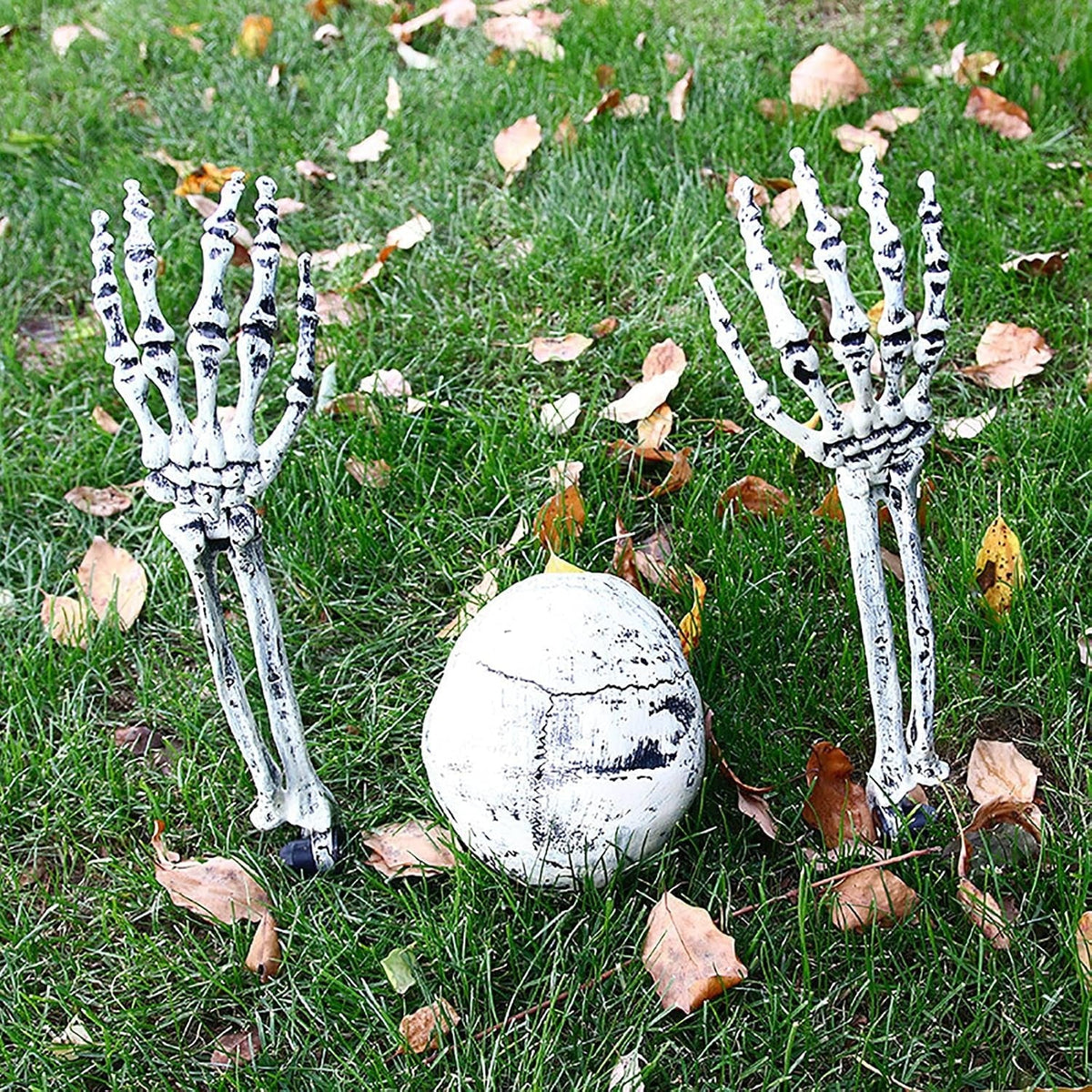 Halloween Skeleton Hands & Skull Decoration Set, Outdoor Graveyard Yard Decor, Creepy Halloween Party Props